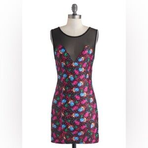 NWT ModCloth Dancing in the Sweets Ring Pop Heart Print Mesh Bodycon Dress